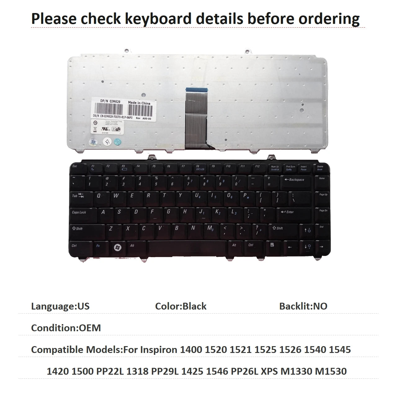 US RU BR Keyboard For Dell Inspiron 1400 1520 1521 1525 1526 1540 1545 1420 1500 PP22L 1318 PP29L 1425 1546 PP26L XPS M1330 M153Dell laptop repair parts