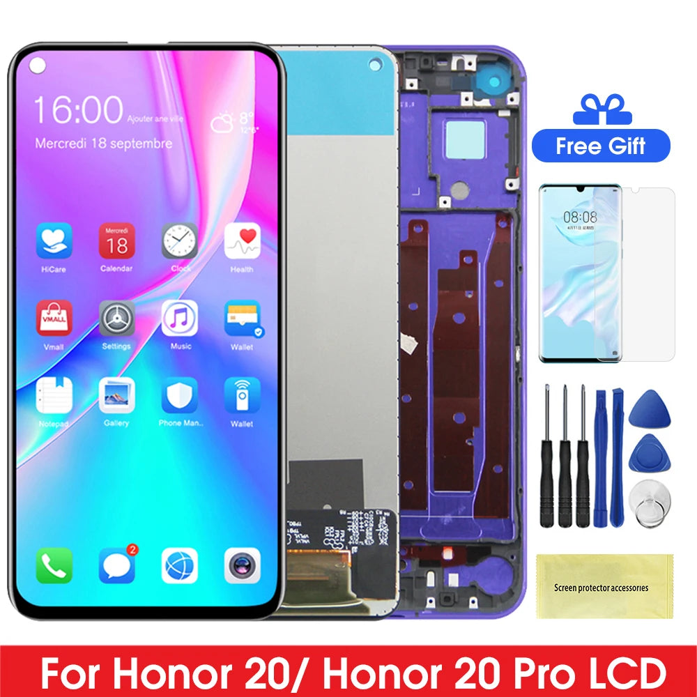 6.26" Screen Assembly for Honor 20 YAL-L21 Lcd Display Digital Touch Screen with Frame Parts for Honor 20 Pro YAL-AL00 YAL-TL00 Honor phone repair parts