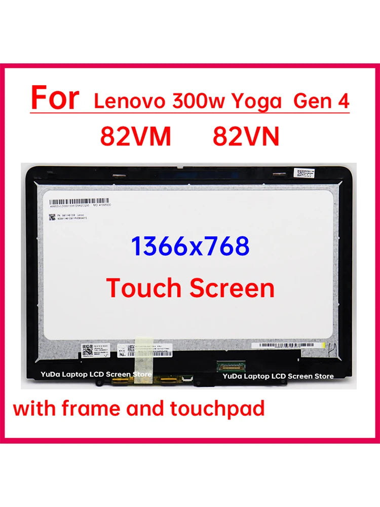 11.6" Laptop LCD Touch Screen For Lenovo 300w Yoga Gen 4 Type 82VM 82VN Display Digitizer + Frame Assembly Replacement 1366x768 Lenovo laptop repair parts