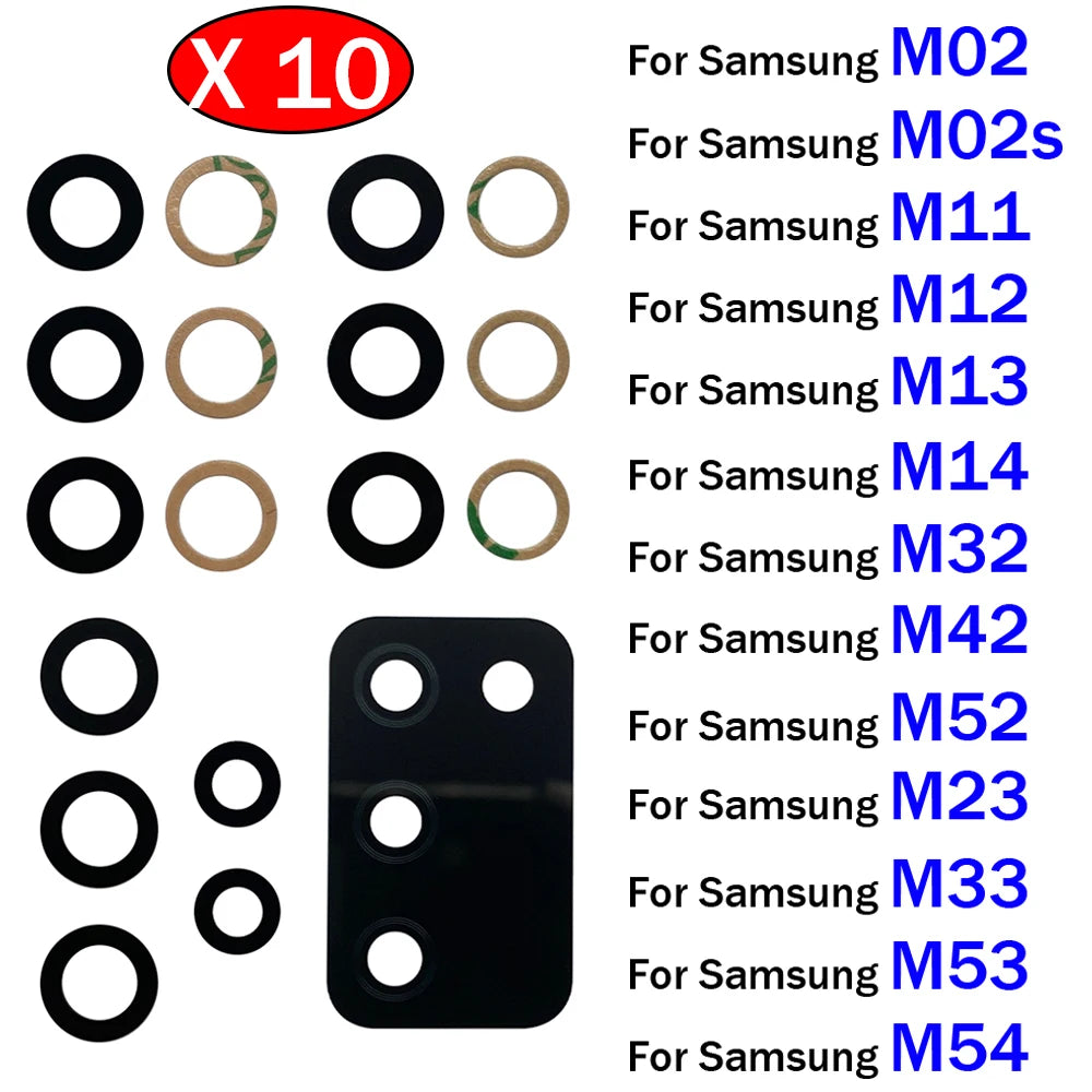 10Pcs, Rear Back Camera Glass Lens With Adhesive Sticker For Samsung M02 M02s M11 M12 M13 M14 M23 M32 M42 M52 M33 M53 M54 4G 5G Samsung phone repair parts