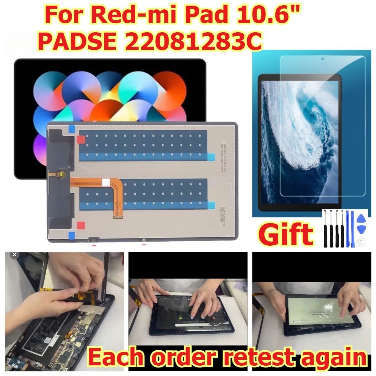 100% tested Tab lcd touch screen display panel for Redmi Pad 10.6" inch PAD SE 22081283C digitizer glass lcd assembly Xiaomi Tablet repair parts