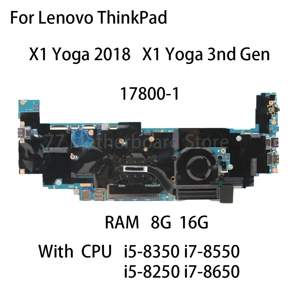 Laptop Motherboard 17800-1 For Lenovo ThinkPad X1 Yoga 3nd Gen X1 Yoga 2018 RAM 8G  16G With CPU i5-8350 i7-8550 FRU 5B20V13390 Lenovo laptop repair parts