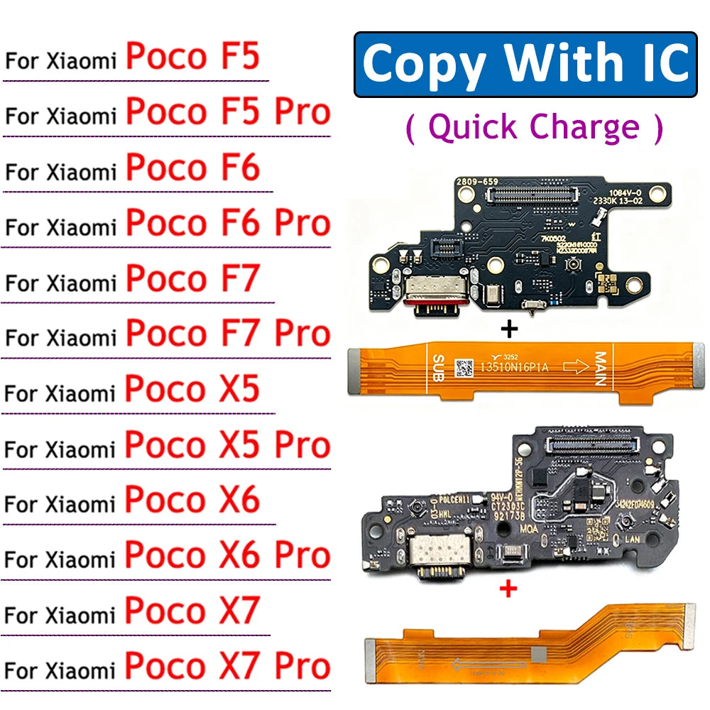 Dock Connector Micro USB Charger Charging Port Microphone Main Board Flex Cable For XIaomi Poco X5 X6 X7 F5 F6 F7 Pro 4G 5G  Xiaomi  Xiao mi phone repair parts