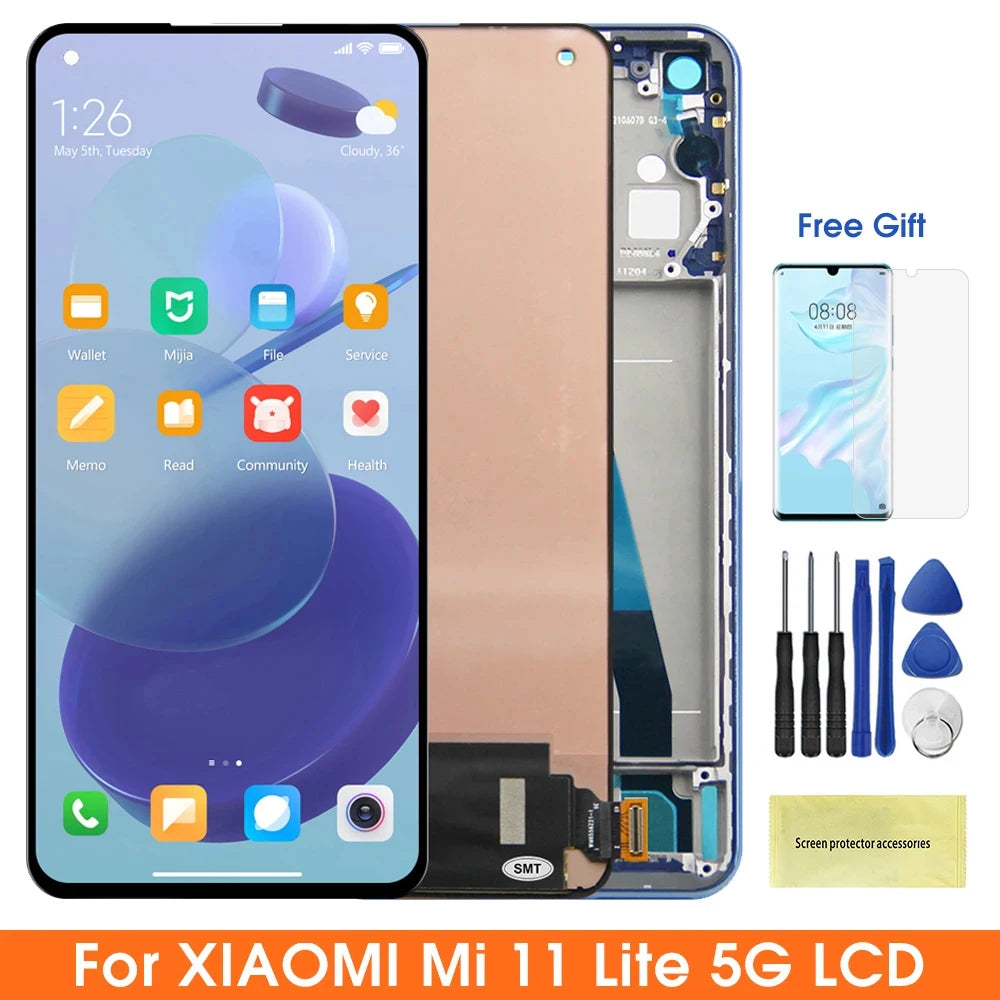 Mi 11 Lite Display Screen , for Xiaomi Mi 11 Lite 5G M2101K9G M2101K9C Lcd Display Digital Touch Screen with Frame Replacement Xiaomi phone repair parts