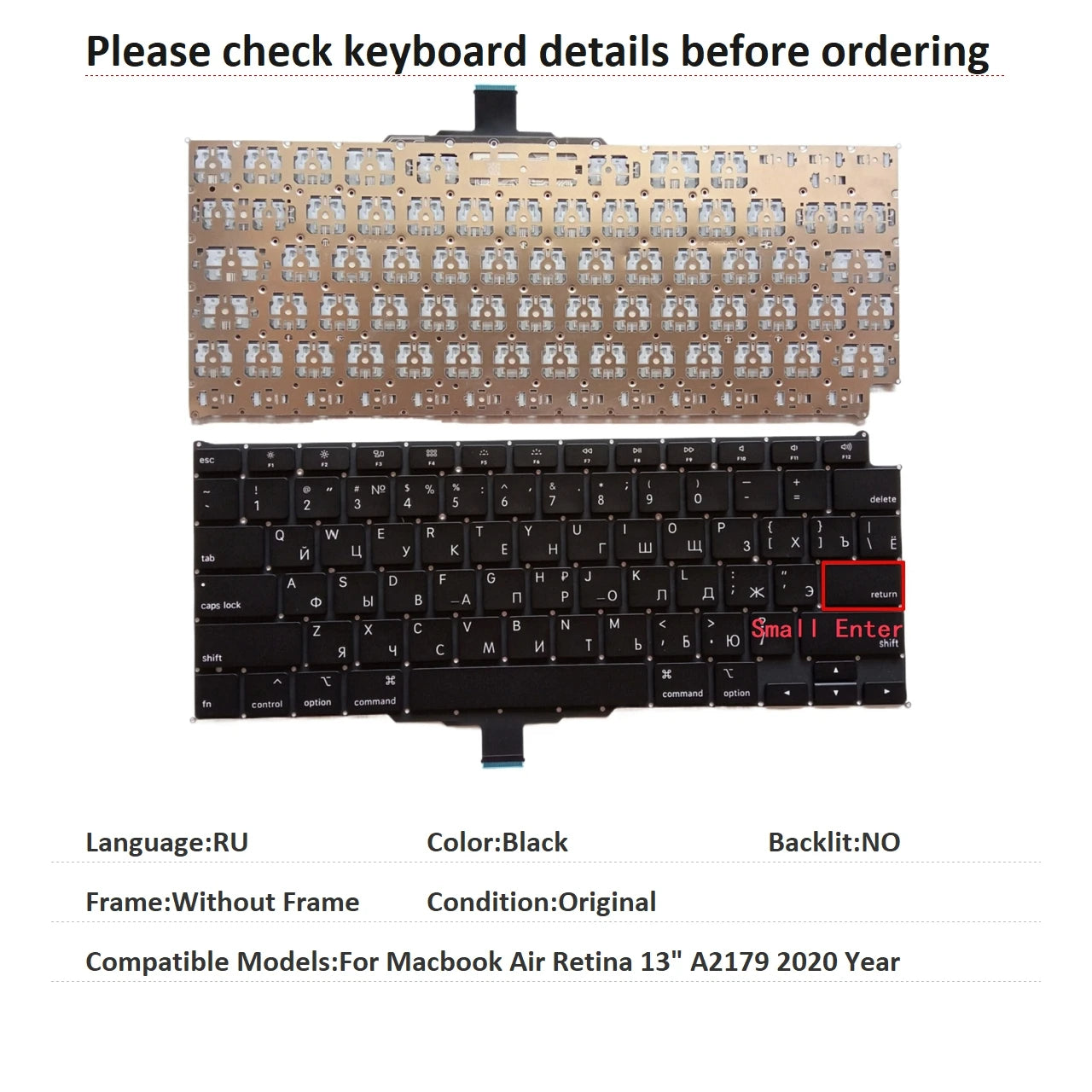 New US Russian Spanish UK Arab Language  Keyboard For Apple Macbook Air Retina 13" A2179 2020 Year Replacement Keyboard MACBOOK laptop repair parts