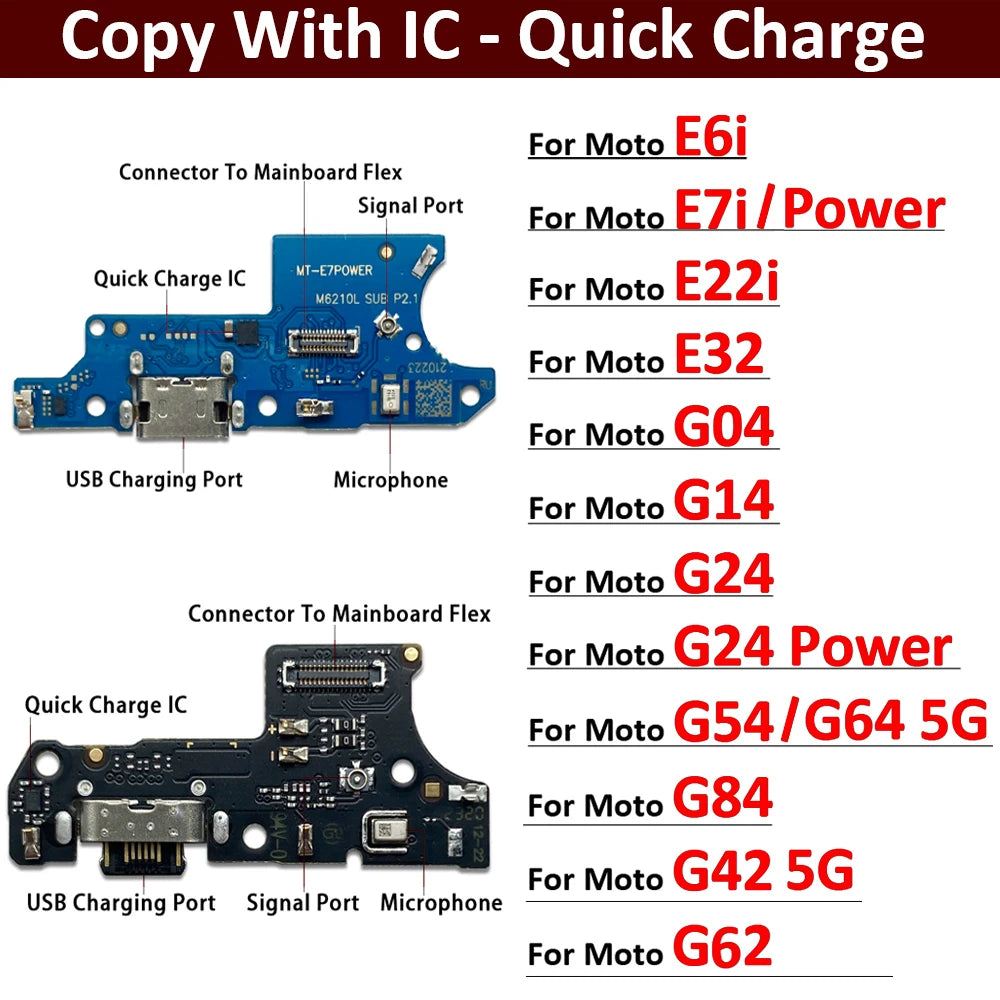 USB Charging Board Port Dock Charger Connector Flex Cable For Moto E6i E7i E22i E32 G24 Power G04 G14 G54 G64 G84 G42 G62 5G Motorola phone repair parts