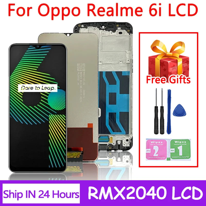 6.5" Tested Realme 6i Screen With Frame for Oppo Realme 6i LCD Touch Screen Digitizer Assembly For Realme6i RMX2040 Display Oppo phone repair parts Realme phone repair parts