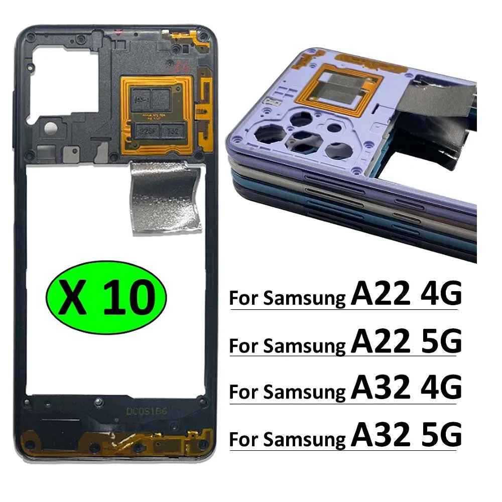 10Pcs, New For Samsung A22 A32 4G 5G A225F A226B A325F A326B Housing Middle Frame Bezel Middle Plate Cover Samsung phone repair parts