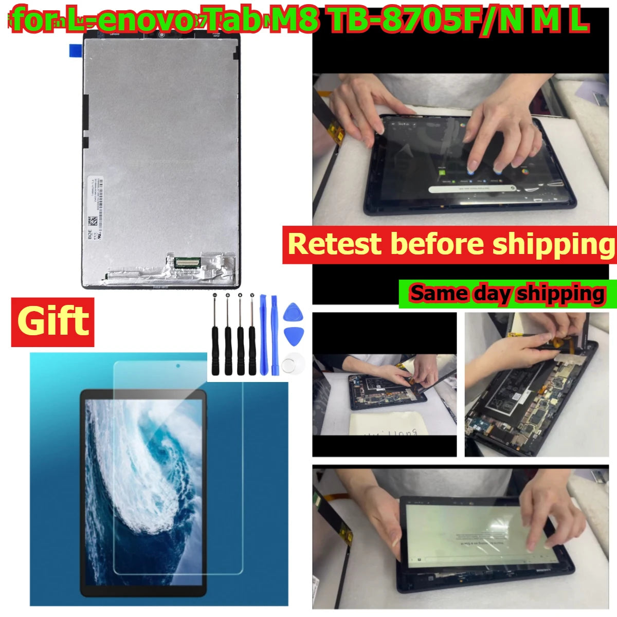 Free gift 100% Tested Tab touch display lcd screen assembly for Lenovo Tab M8 TB-8705F/N M L Touch Screen Digitizer panel LCD Lenovo tablet repair parts