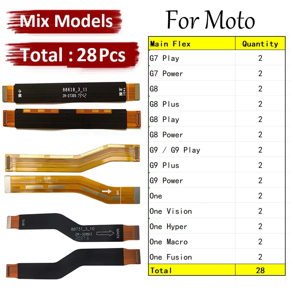 28Pcs，Main Board Mainboard Connector Flex Cable For Motorola Moto G7 G8 G9 Plus Play Power One Hyper Macro Fusion Vision Motorola phone repair parts