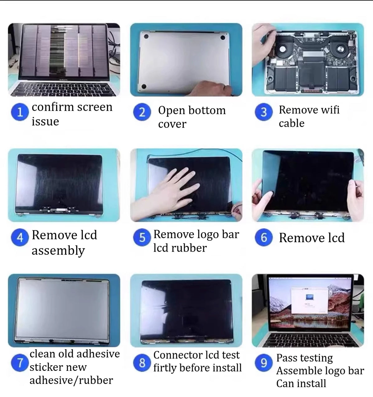 New LCD For Macbook A1706 A1708 A1989 A2159 A2179 A2251 A2289 A1932 A2179 A3113 A2337 A2338 A2681 LCD Screen Display Assembly Macbook repair parts