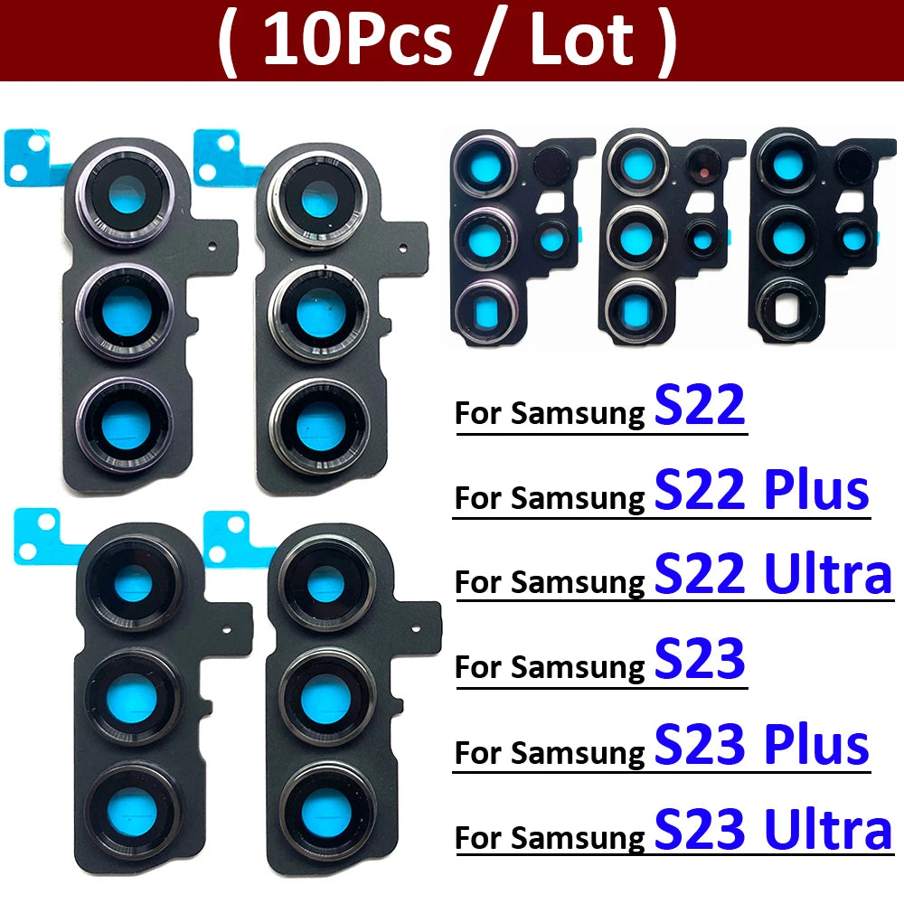 10Pcs/Lot, Rear Camera Glass Lens Back Camera Glass Cover Frame For Samsung S22 S23 Plus Ultra Replacement Parts Samsung phone repair parts