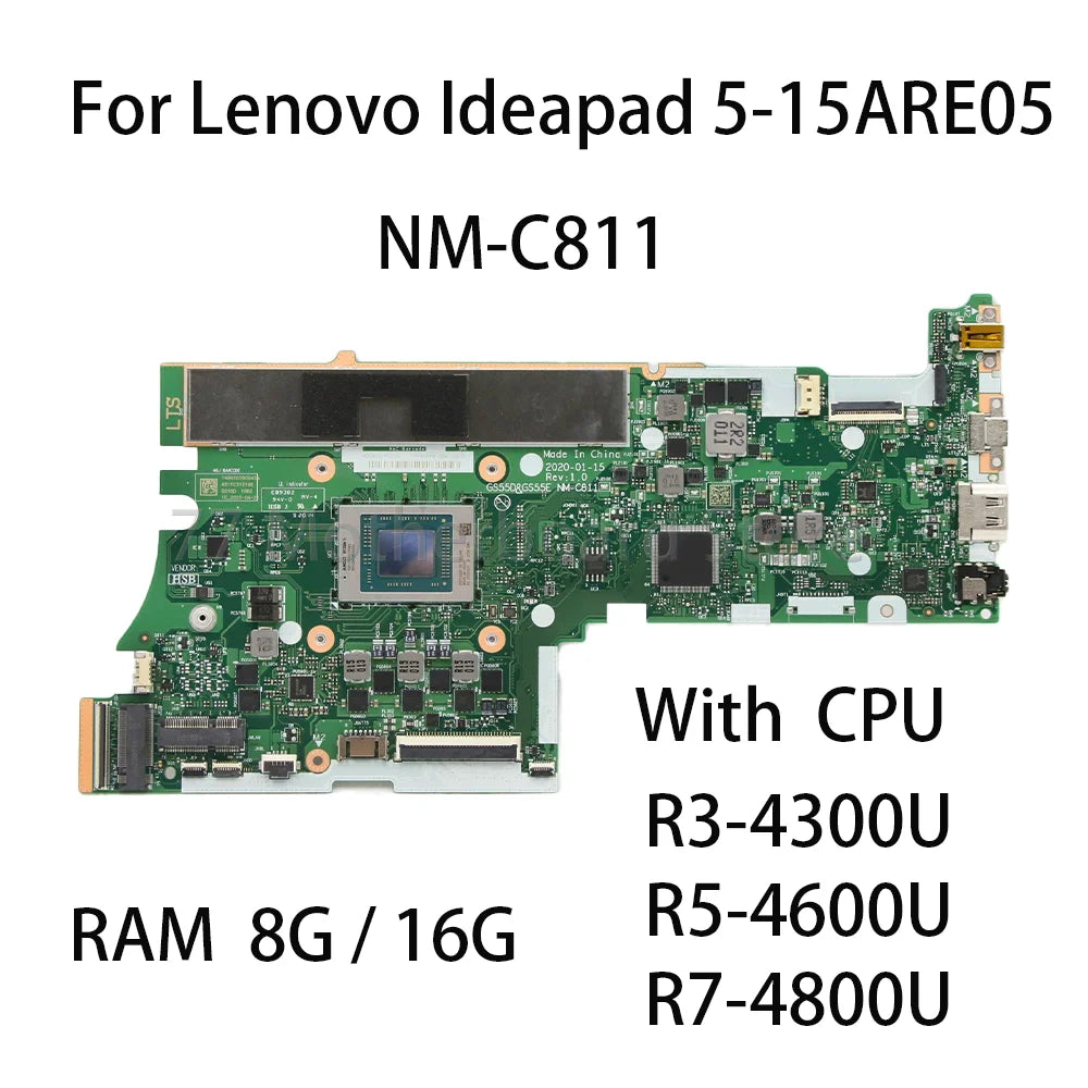 Laptop Motherboard NM-C811 For Lenovo Ideapad 5-15ARE05 With CPU R3-4300U R5-4500U R7-4700U RAM 8G 16G FRU 5B20S44358 5B20S44361 Lenovo laptop repair parts