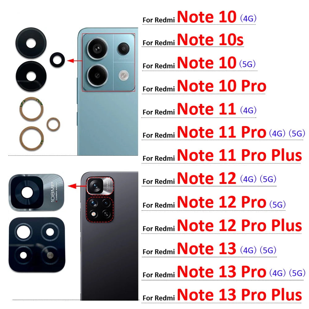 New Camera Glass Rear Back Camera glass Lens For Redmi Note 10 10s 11 12 13 Pro Plus 4G 5G With Glue Adhesive Redmi phone repair parts