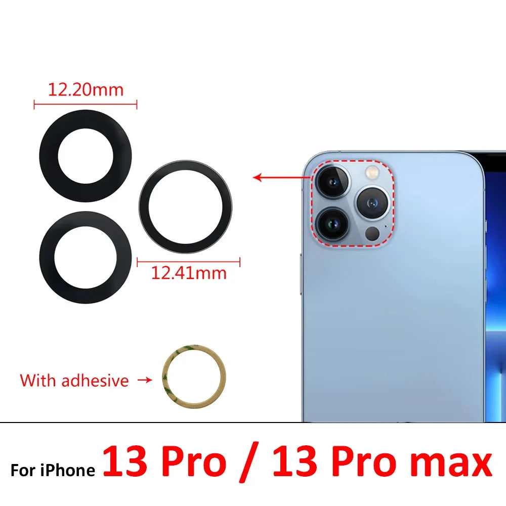 100Pcs/Lot, Rear Back Camera Glass Lens For iPhone 11 12 13 14 15 16 17 Pro Max Plus Mini With Adhesive Sticker iPhone phone repair parts