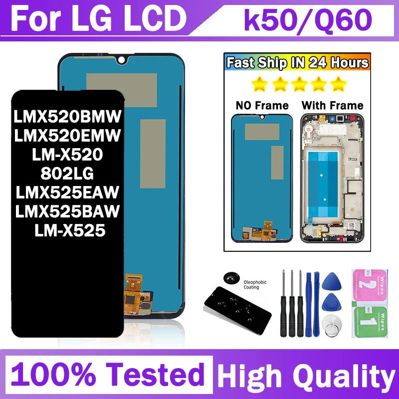 6.26" New For LG K50 Q60 k12 Max lcd Display Touch Screen Digitizer K12 Prime LMX520BMW  LMX525EAW Display With Frame LG phone repair parts