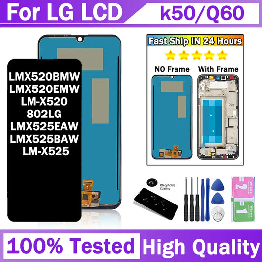 6.26" New For LG K50 Q60 k12 Max lcd Display Touch Screen Digitizer K12 Prime LMX520BMW  LMX525EAW Display With Frame LG phone repair parts