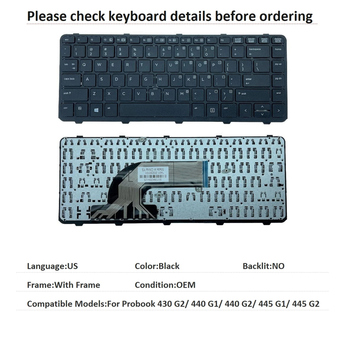 New US Russian Spanish Arab Language  Backlit Keyboard For HP Probook 430 G2/ 440 G1/ 440 G2/ 445 G1/ 445 G2  HP laptop repair parts