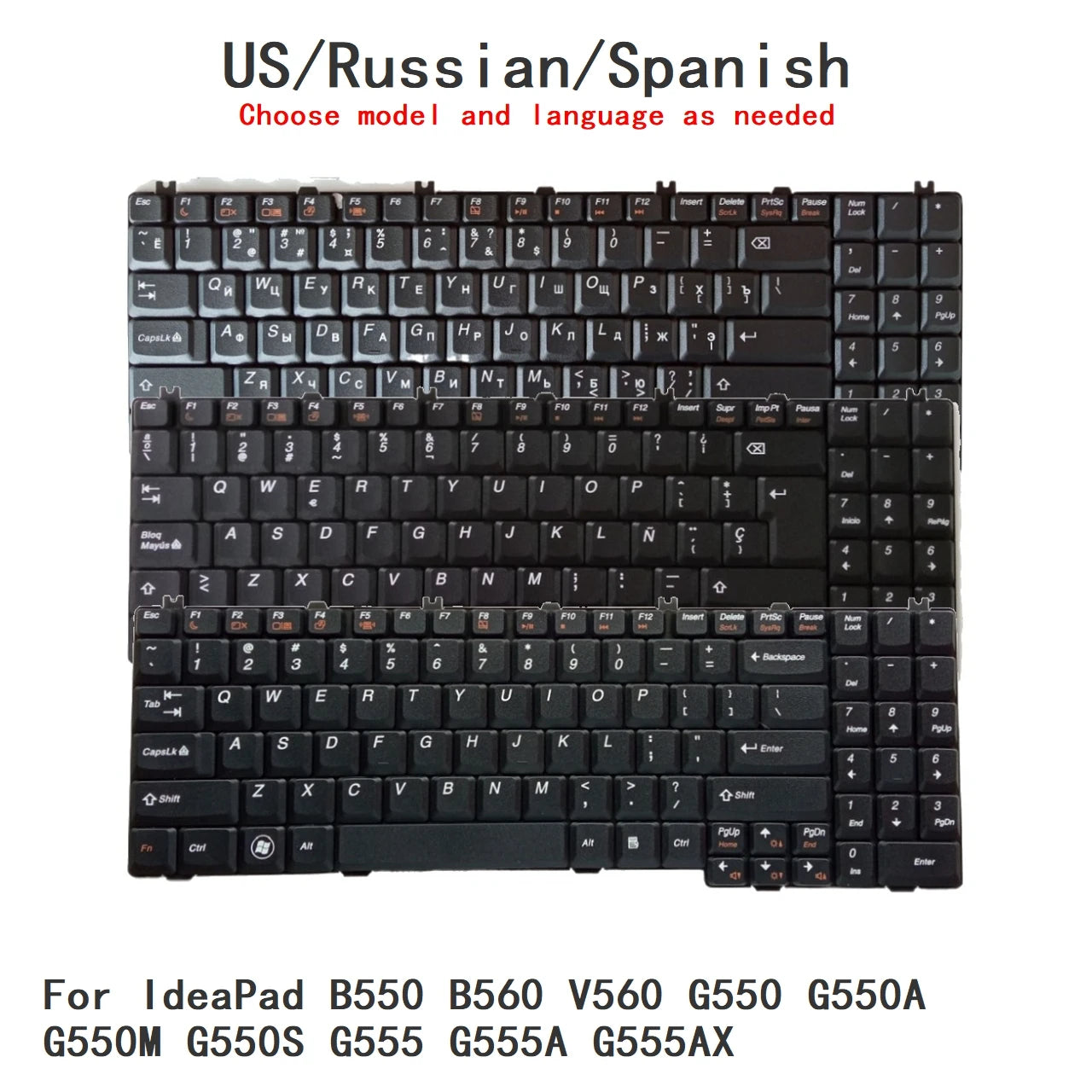 New US Russian Spanish Laptop Keyboard For Lenovo IdeaPad B550 B560 V560 G550 G550A G550M G550S G555 G555A G555AX Lenovo laptop repair parts