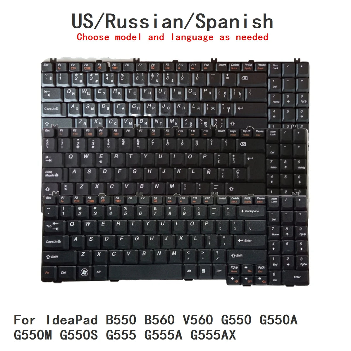 New US Russian Spanish Laptop Keyboard For Lenovo IdeaPad B550 B560 V560 G550 G550A G550M G550S G555 G555A G555AX Lenovo laptop repair parts