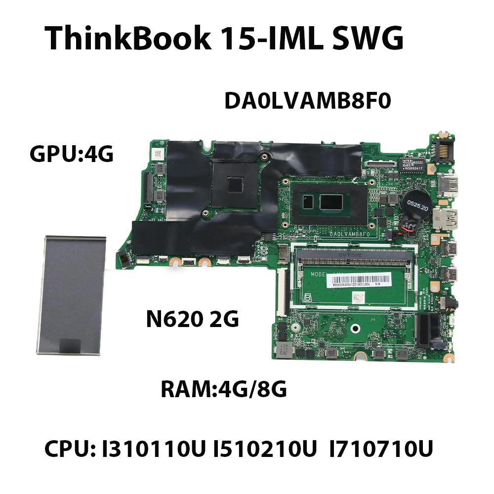 Laptop Motherboard For Lenovo ThinkBook 15-IML DA0LVAMB8F0 CPU:i3-10110U/i5-10210U/i7-10510U N620 2G GPU 4G/8G FRU:5B20S43646  Lenovo laptop repair parts