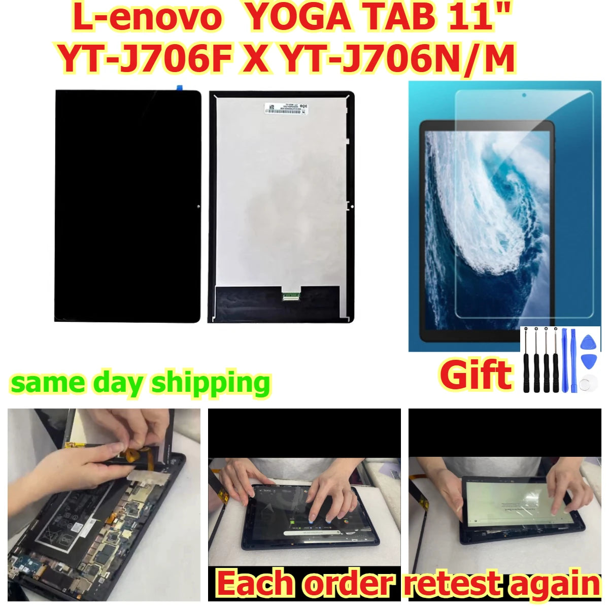 100% tested Tab touch display lcd screen for Lenovo  YOGA TAB 11inch YT-J706F X YT-J706N/M Digitizer assembly Lenovo tablet repair parts