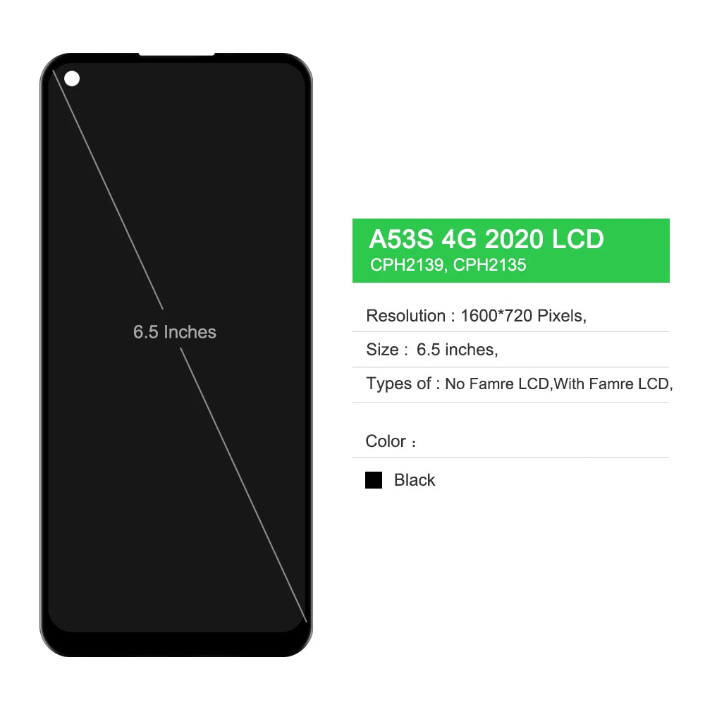 6.5" Display Screen for Oppo A53s CPH2139 CPH2135 Lcd Display Digital Touch Screen with Frame for Oppo A53s Screen Replacement OPPO phone repair parts