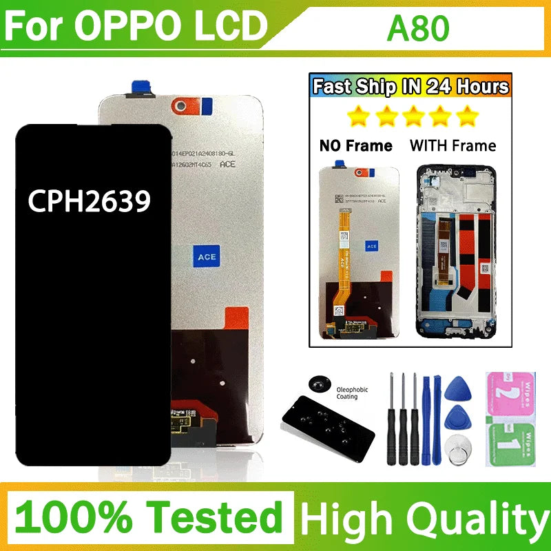 6.67" High Quality For Oppo A80 LCD Display Screen Touch Panel Digitizer Assembly CPH2639 Display With Frame Oppo phone repair parts Realme phone repair parts