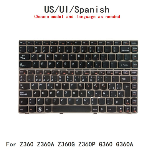 New US UI Spanish Language  Keyboard For Lenovo Z360 Z360A Z360G Z360P G360 G360A Notebook PC Replacement Keyboard Lenovo laptop repair parts