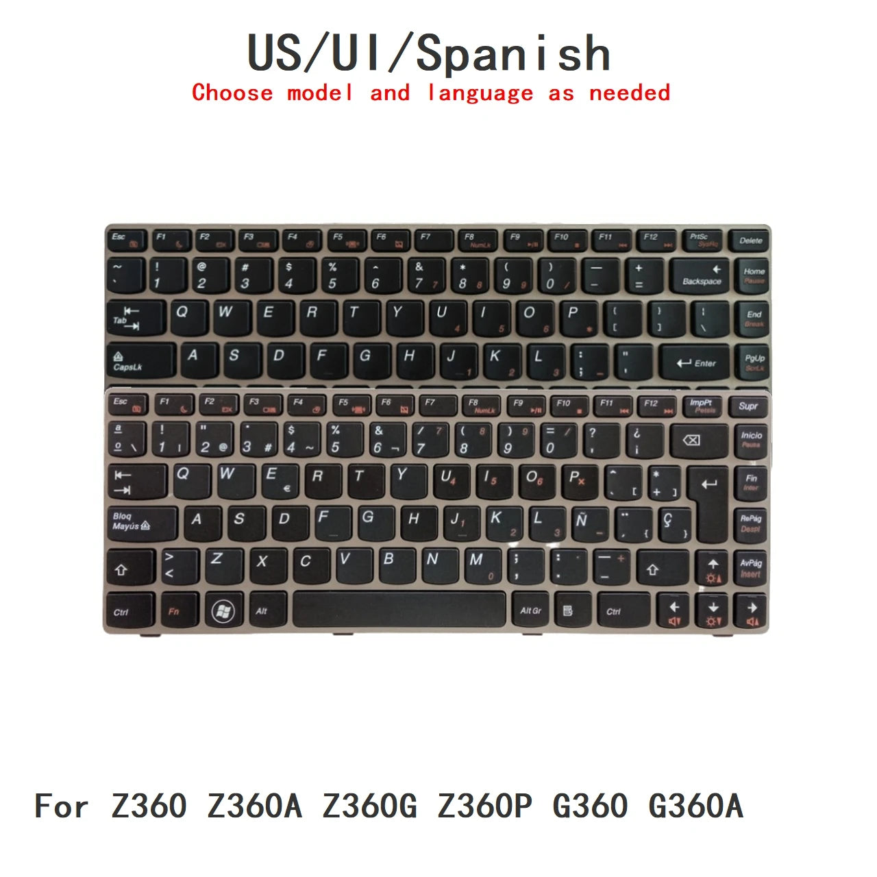 New US UI Spanish Language  Keyboard For Lenovo Z360 Z360A Z360G Z360P G360 G360A Notebook PC Replacement Keyboard Lenovo laptop repair parts