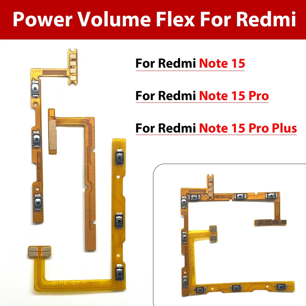 10Pcs, Volume Button Power Switch On Off Button Flex Cable For Xiaomi Redmi Note 13 14 15 Pro Plus 4G 5G Xiaomi  Xiao mi phone repair parts