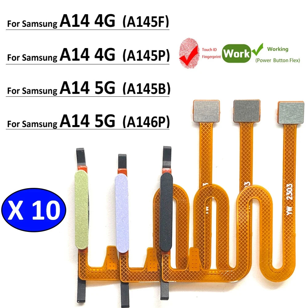 10Pcs, For Samsung A14 4G 5G A145F A145P A146B A146P Fingerprint Sensor Home Return Key Menu Button Flex Cable Samsung phone repair parts