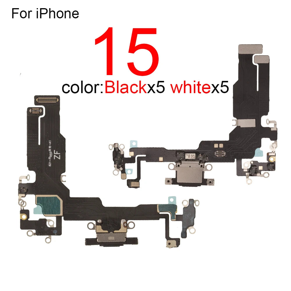 10pcs/lot Charging Port Flex Cable for iPhone 15 Plus 14 Pro Max 13 Mini 12 USB Charger Dock Connector With Microphone Ribbon Re iPhone phone repair parts
