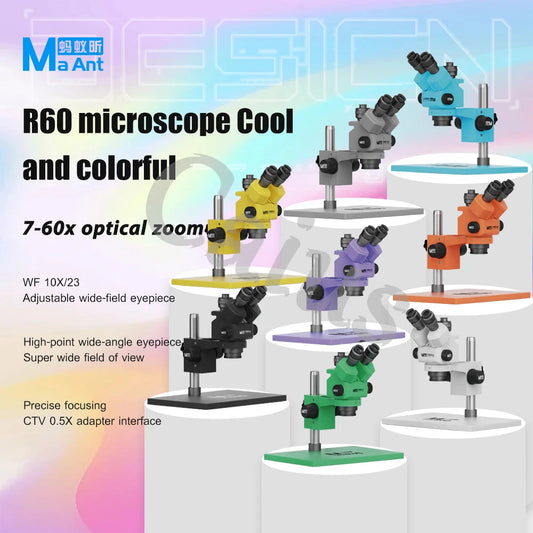 MaAnt R60 7-60X Ultra HD Trinocular Microscope with Large Base 4K Camera for Mobile Phone PCB Welding Microscope Tools Set Professional Repair Tools
