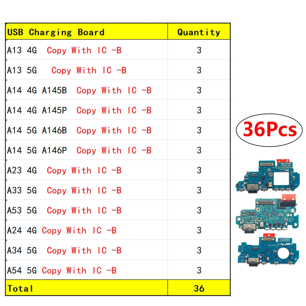 24Pcs, New For Samsung A13 A23 A33 A53 A14 A24 A34 A54 4G 5G USB Charge Port Jack Dock Connector Charging Board Flex Cable Samsung phone repair parts