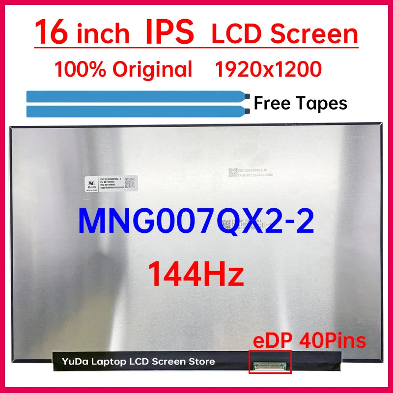 16 Inch 144Hz Laptop LCD Screen MNG007QX2-2 Display Matrix Panel Replacement 1920x1200 eDP 40 Pins Non-Touch Laptop screen replacement