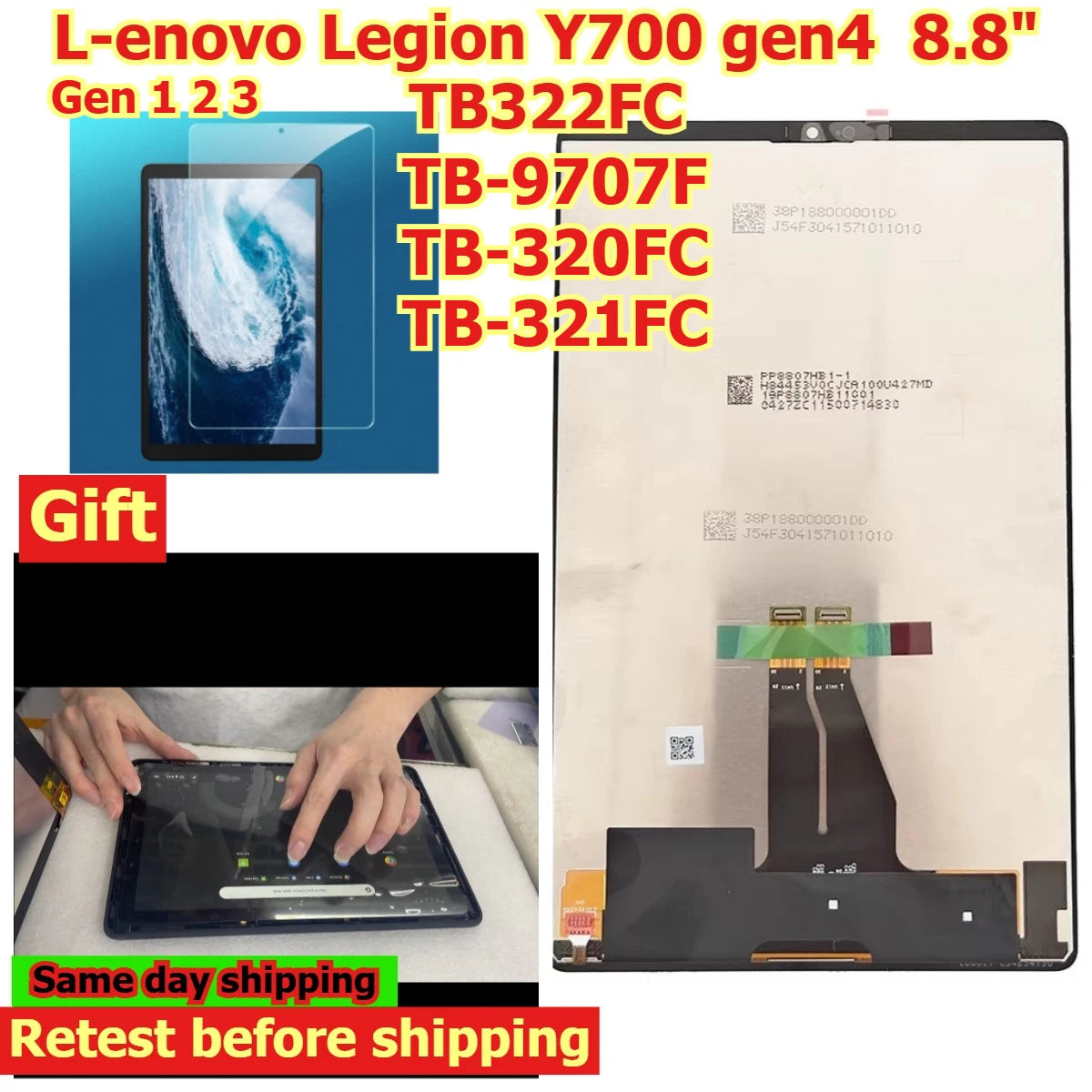100% Tested Tab touch display lcd screen assembly for Legion Y700 gen1 2 3 4th 8.8inch TB322FC TB9707F 320FC 321FC Digitizer LCD Lenovo tablet repair parts