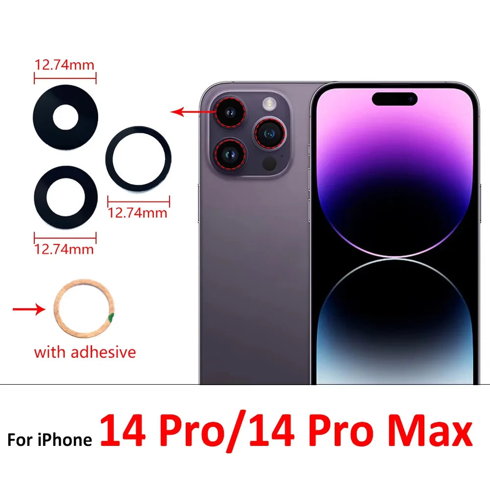 100Pcs/Lot, Rear Back Camera Glass Lens For iPhone 11 12 13 14 15 16 17 Pro Max Plus Mini With Adhesive Sticker iPhone phone repair parts