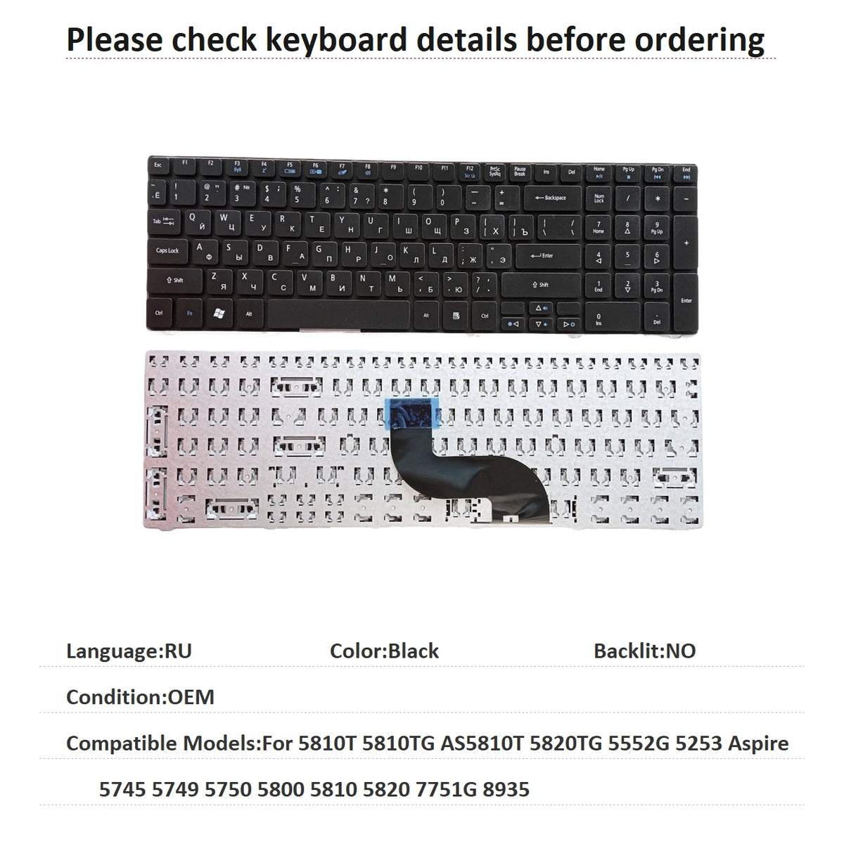 US RU SP BR Keyboard For Acer 5810T 5810TG AS5810T 5820TG 5552G 5253 Aspire 5745 5749 5750 5800 5810 5820 7751G 8935 Acer laptop repair parts