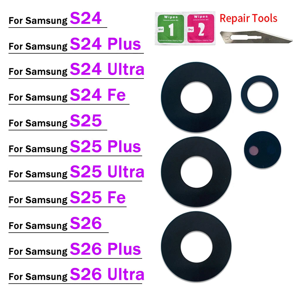New Camera Glass Rear Back Camera glass Lens For Samsung S24 S25 S26 Plus Ultra Fe With Glue Adhesive Samsung phone repair parts
