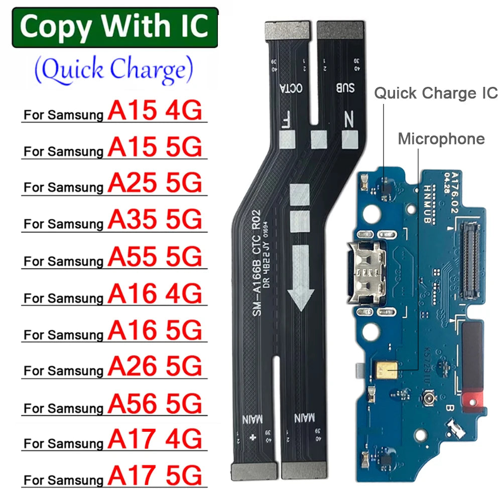 New For Samsung A15 A25 A35 A55 A16 A26 A56 A17 4G 5G USB Charging Port Board Connector Port Main Mainboard Flex Cable Samsung phone repair parts