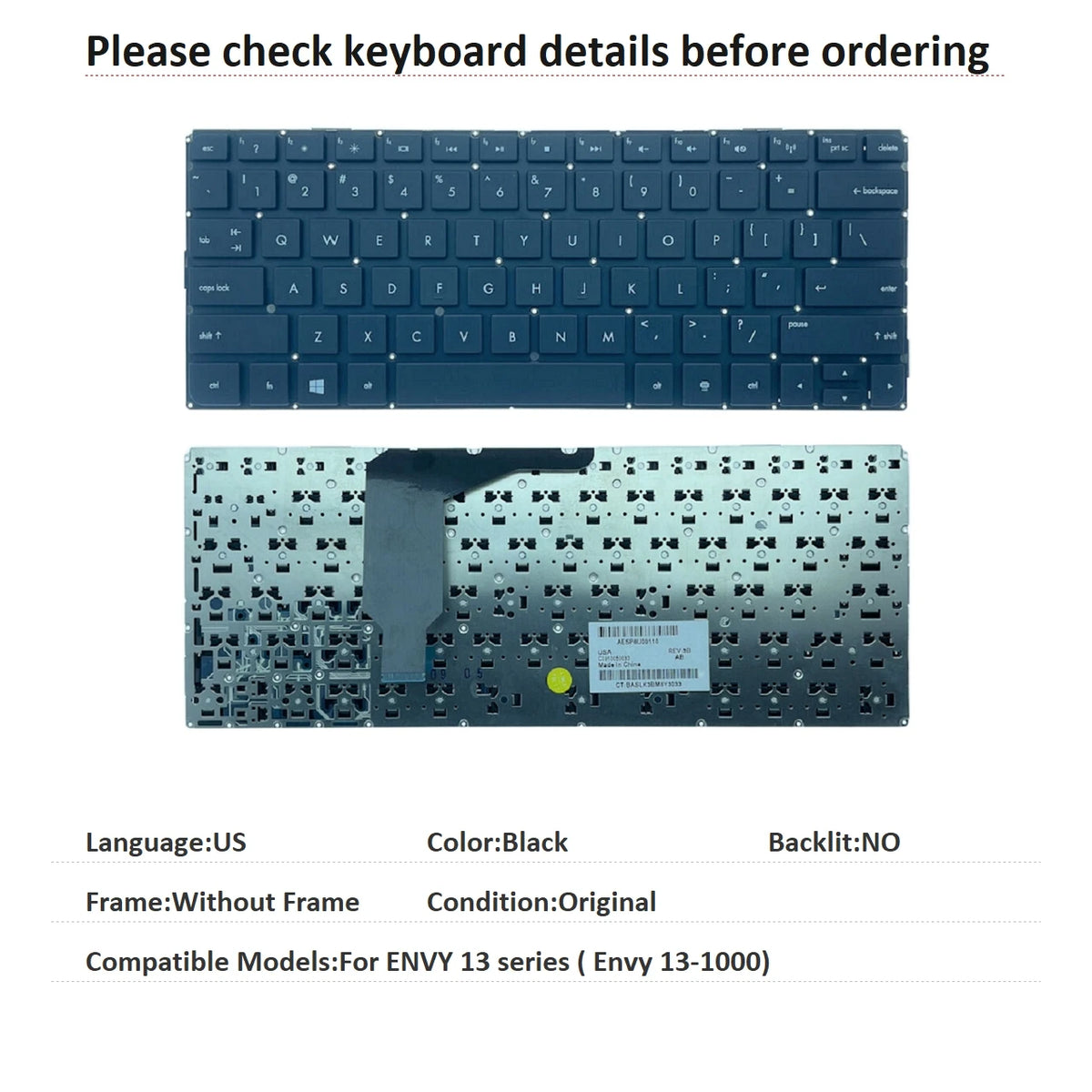 New US Russian Spanish Latin Language  Keyboard For HP ENVY 13 series ( Envy 13-1000) Replacement Keyboard AESP6U00110  HP laptop repair parts