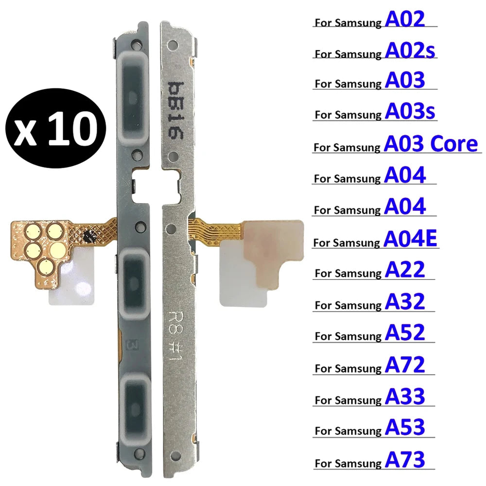 10Pcs, Power on off Volume Key Button Flex Cable For Samsung A02S A22 A32 A52 A72 A03s A03 Core A04 A04s A13 A33 A53 A73 5G 4G Samsung phone repair parts