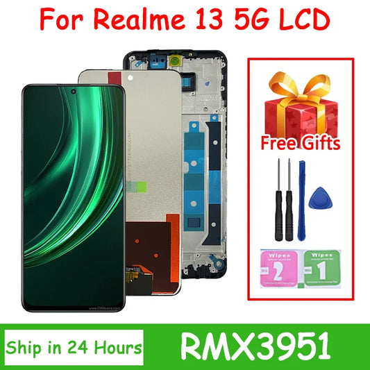 100% Tested For Realme 13 5G LCD Display Screen Touch Panel Digitizer For Realme13 5G LCD RMX3951 Screen With Frame Oppo phone repair parts Realme phone repair parts