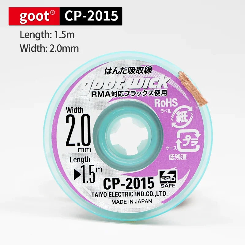 GOOT High Quality Desoldering Wick With Braided Copper Wire CP2015 1515 3015 3515 2515 BGA Solder Paste Remover repair tools Kit Professional Repair Tools