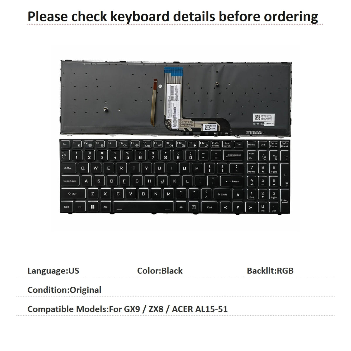 New US Russian Language  RGB Keyboard For HASEE GX9 / ZX8 / ACER AL15-51 Notebook PC Replacement Keyboard