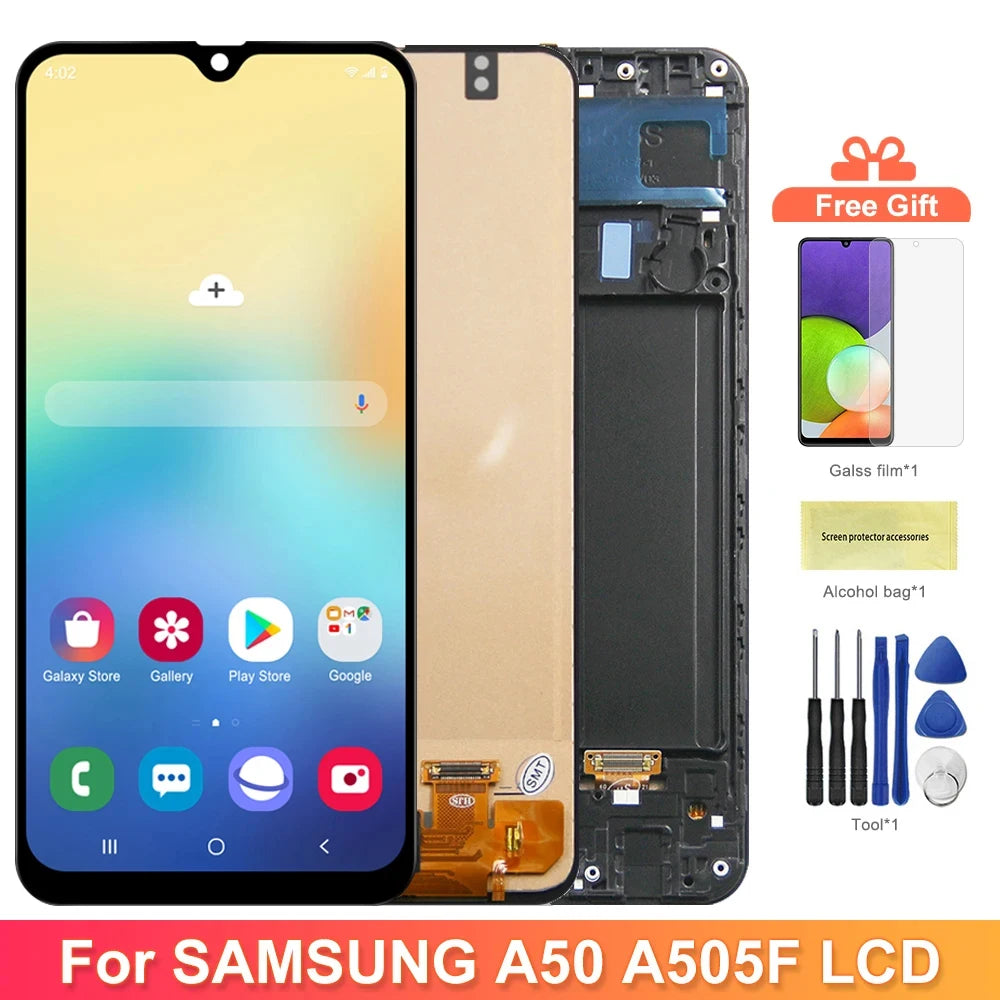 A50 Display Screen With Frame Assembly for Samsung Galaxy A50 A505 A505F/DS LCD Display Digital Touch Screen Replacement Samsung phone repair parts