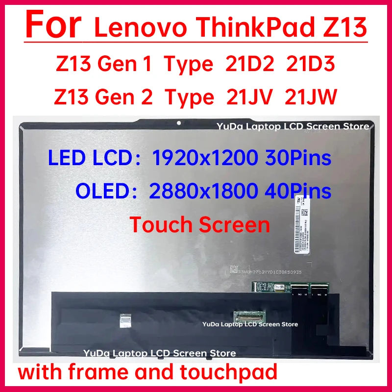 13.3 Inch Laptop LCD Touch Screen For Lenovo ThinkPad Z13 Gen 1 Gen 2 21D2 21D3 21JV 21JW Display Digitizer Assembly Replacement Lenovo laptop repair parts