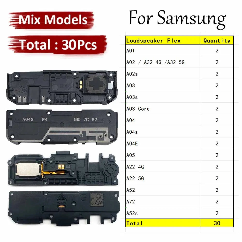 30Pcs Loud Speaker Buzzer Ringer Loudspeaker Flex Cable For Samsung A01 A02 A32 A22 A52 A72 A03 A03s Core A04 A04s A04E A05 A52s Samsung phone repair parts