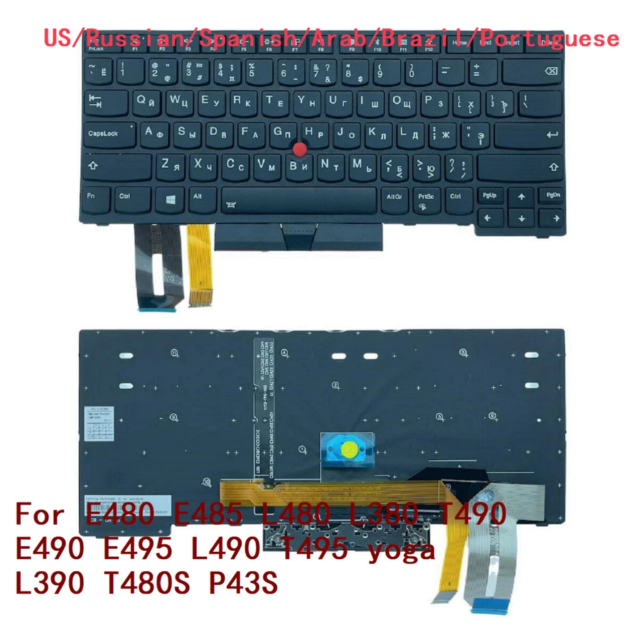 US RU SP AR BR Backlit Keyboard For Lenovo Thinkpad E480 E485 L480 L380 T490 E490 E495 L490 T495 yoga L390 T480S P43S Lenovo laptop repair parts